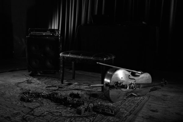 the cello, the amplifier, the bench & the pedals