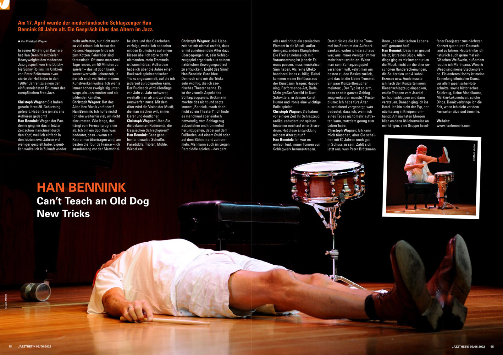 Han Bennink's article on Jazzthetik magazine nr. 157 May/June 2022
