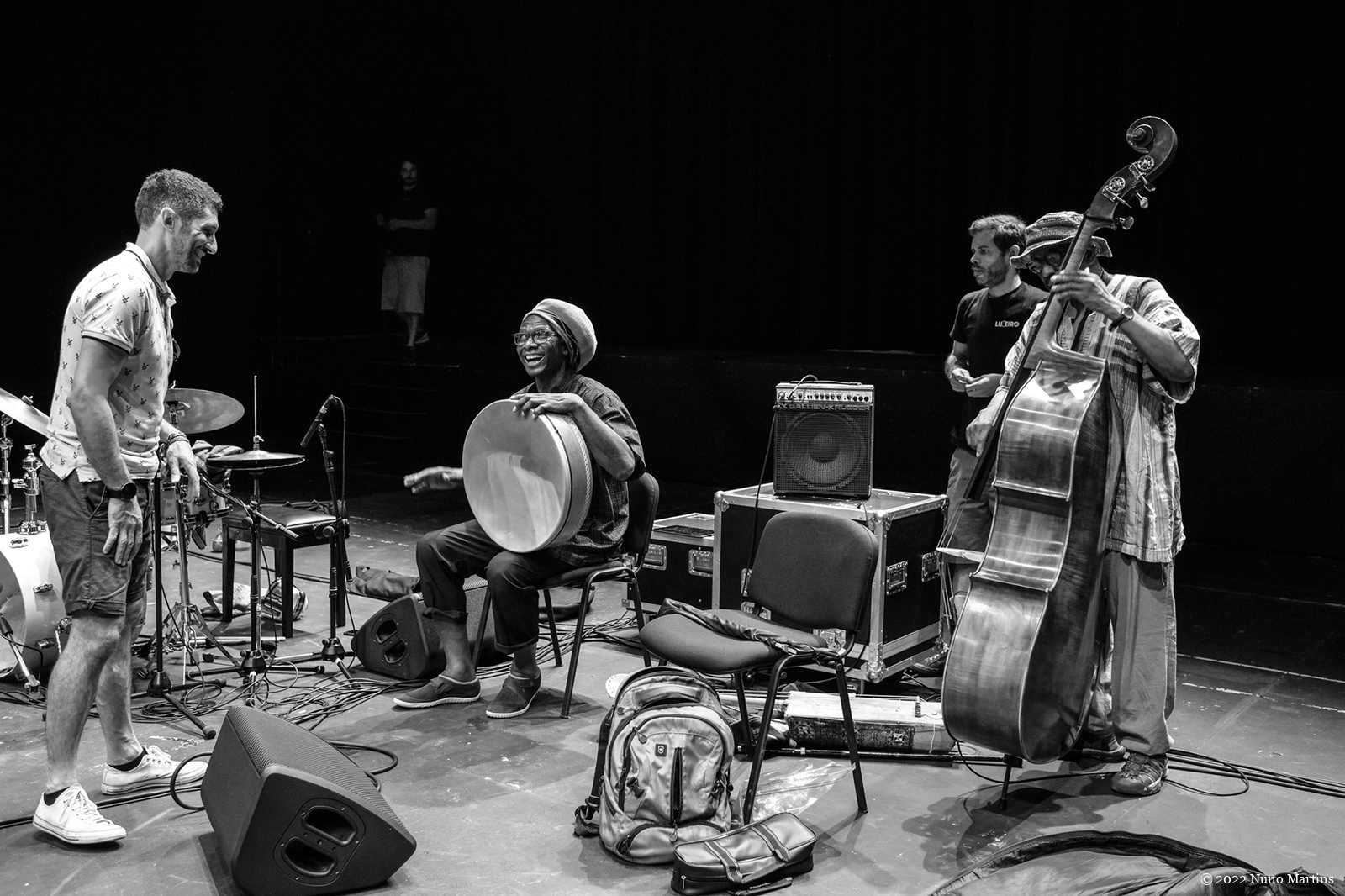 Hamid Drake, William Parker with stage crew
